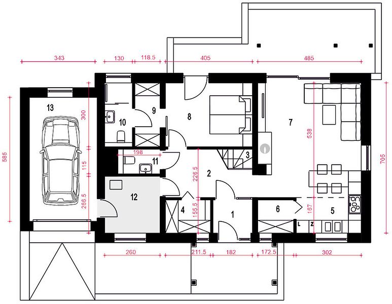 План 1 этажа дома CAD-7596-78 План 1 этажа дома CAD-7596-78