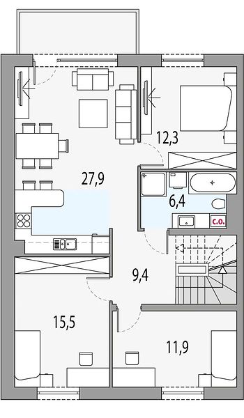 План 2 этажа дома BDI-8395-56 План 2 этажа дома BDI-8395-56